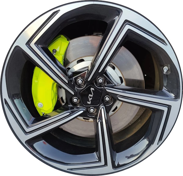 KIA EV6 2023-2024 black machined 21x8.5 aluminum wheels or rims. Hollander part number ALY74727, OEM part number 52910-CV310.