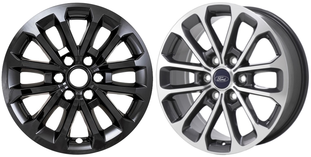 Ford F-150 2018-2020 Black, 12 Spoke, Plastic Hubcaps, Wheel Covers, Wheel Skins, Imposters. ONLY Fits 18 Inch Alloy Wheel Pictured. Part Number IMP-506BLK.