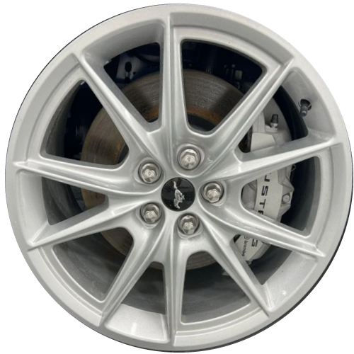 Ford Mustang 2024 powder coat silver 19x8.5 aluminum wheels or rims. Hollander part number ALY95759, OEM part number #PR3C1007CA