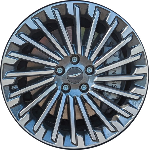 Genesis G80 2023-2024 grey machined 19x8.5 aluminum wheels or rims. Hollander part number ALY70798, OEM part number 52910JI100.