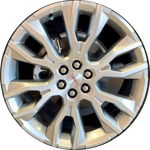 GMC Acadia 2024 silver machined 22x8.5 aluminum wheels or rims. Hollander part number 95992, OEM part number 84883612