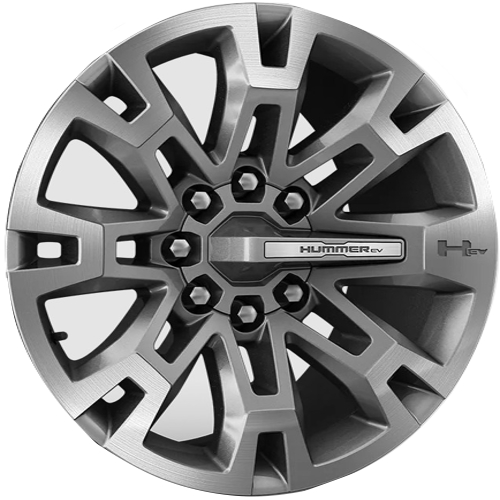 GMC Hummer EV 2025 grey machined 22x9.5 aluminum wheels or rims. Hollander part number ALYGZ111, OEM part number 85537405