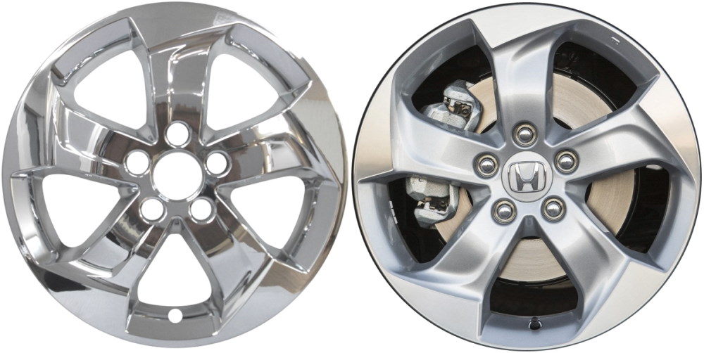 Honda HR-V 2016-2022 Chrome, 5 Spoke, Plastic Hubcaps, Wheel Covers, Wheel Skins, Imposters. Fits 17 Inch Alloy Wheel Pictured to Right. Part Number IMP-7644PC.