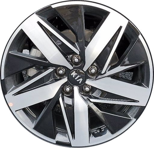 KIA Sorento 2021-2023 black machined 18x7.5 aluminum wheels or rims. Hollander part number ALY70736/95074, OEM part number 52910-P2250.