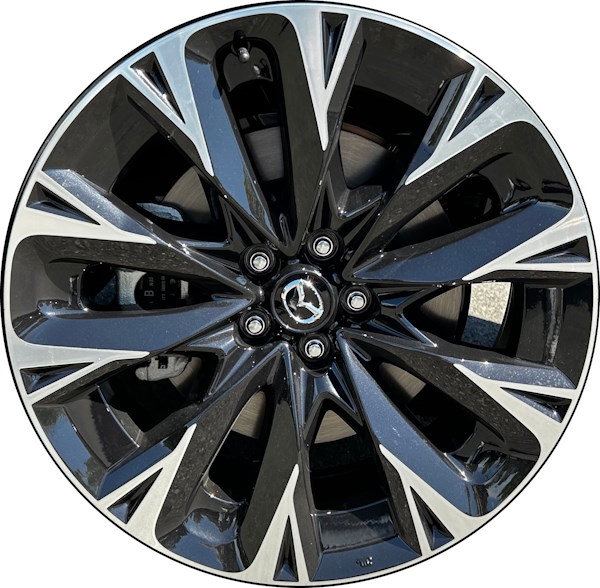 Mazda CX-90 2024 black machined 21x9.5 aluminum wheels or rims. Hollander part number ALYMX061U45, OEM part number Not Yet Known.