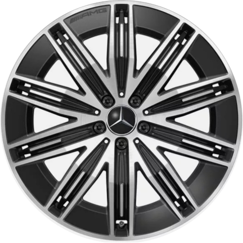 Mercedes-Benz EQE SUV 2023-2024 black machined 21x9.5 aluminum wheels or rims. Hollander part number ALY85902, OEM part number 29440112007X23