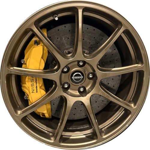 Nissan GT-R 2024 gold painted 20x10 aluminum wheels or rims. Hollander part number Not Yet Known, OEM part number D0C006HV0A