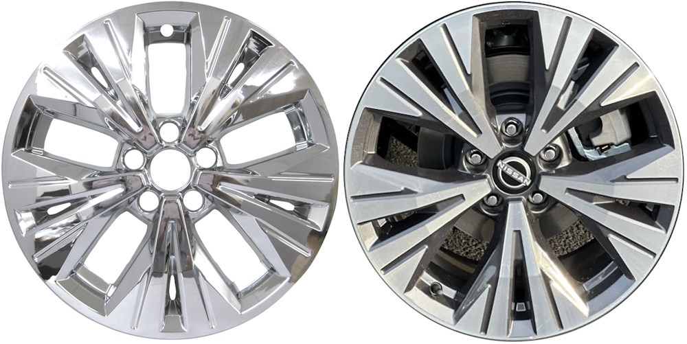 Nissan Rogue 2021-2023 Chrome, 10 Spoke, Plastic Hubcaps, Wheel Covers, Wheel Skins, Imposters. ONLY Fits 18 Inch Alloy Wheel Pictured. Part Number IMP-8826PC.