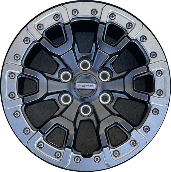 Ford Bronco 2023-2024 powder coat black 17x8.5 aluminum wheels or rims. Hollander part number ALY467, OEM part number NB3Z-1007-E.