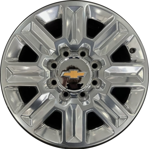 Chevrolet Silverado 2500 2024-2025, Chevrolet Silverado 3500 SRW 2024-2025 polished 20x8 aluminum wheels or rims. Hollander part number ALYSILVHDU80, OEM part number 85014023