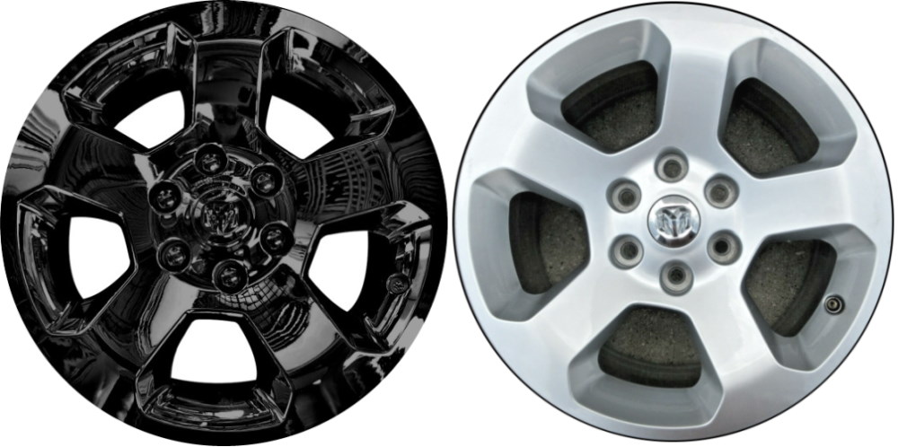 Dodge Ram 1500 2019-2023 Black, 5 Spoke, Plastic Hubcaps, Wheel Covers, Wheel Skins, Imposters. Fits 18 Inch Alloy Wheel Pictured to Right. Part Number IMP-451BLK.