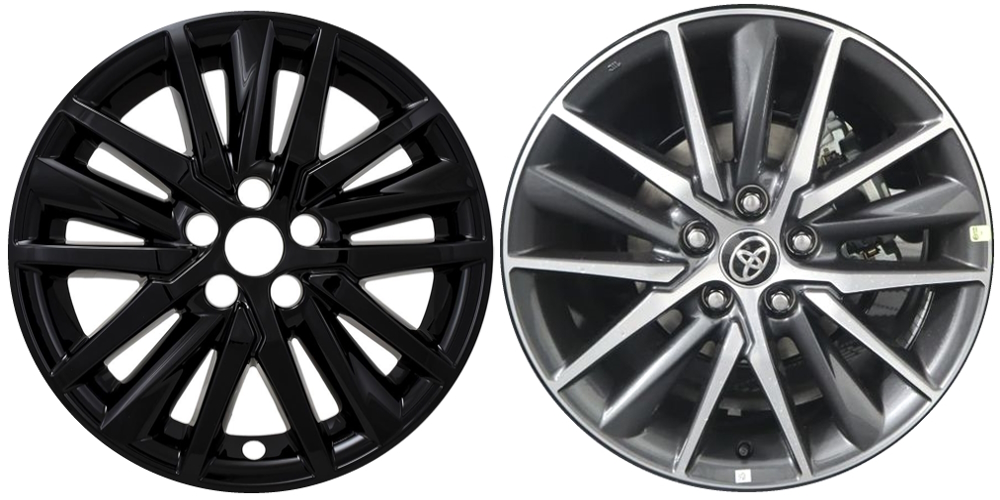 Toyota Camry 2021-2024 Black, 15 Spoke, Plastic Hubcaps, Wheel Covers, Wheel Skins, Imposters. ONLY Fits 18 Inch Alloy Wheel Pictured. Part Number IMP-480BLK.