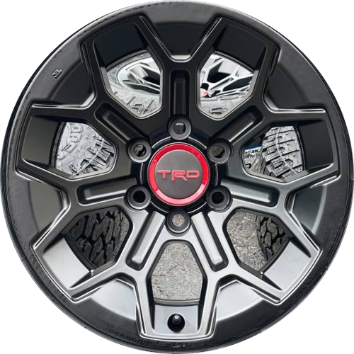 Toyota Tacoma TRD 2024 black painted 18x8.5 aluminum wheels or rims. Hollander part number ALY95972U45, OEM part number PT94635240