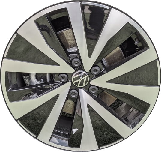 Volkswagen Taos 2022-2024 black machined 18x7 aluminum wheels or rims. Hollander part number 70097, OEM part number 2GJ601025BFZZ.