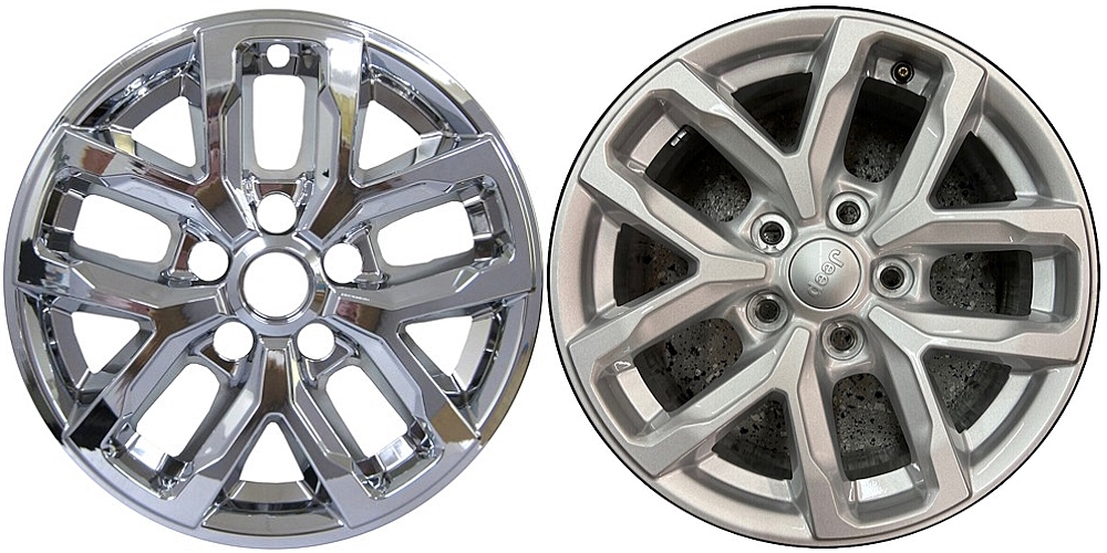 Jeep Gladiator 2022-2023 Jeep Wrangler 2023 Chrome, 10 Spoke, Plastic Hubcaps, Wheel Covers, Wheel Skins, Imposters. ONLY Fits 17 Inch Alloy Wheel Pictured. Part Number IMP-7993PC