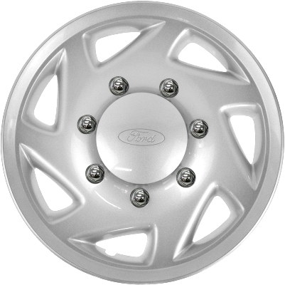 Ford E-250 1997-1998, Ford E-350 SRW 1997-1998, Ford E-450 SRW 1997-1998, Plastic 7 Spoke, Single Hubcap or Wheel Cover For 16 Inch Steel Wheels. Hollander Part Number H7030B.
