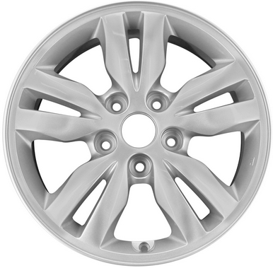 Hyundai Tucson 2008-2009 powder coat silver 16x6.5 aluminum wheels or rims. Hollander part number ALY70821B/98430, OEM part number 529102E600, 529102E610.