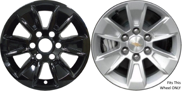 Chevrolet Silverado 1500 2019-2024, GMC Sierra 1500 2019-2024 Black, 6 Spoke, Plastic Hubcaps, Wheel Covers, Wheel Skins, Imposters. ONLY Fits 17 Inch Alloy Wheel Pictured. Part Number IMP-436BLK/7519GB.