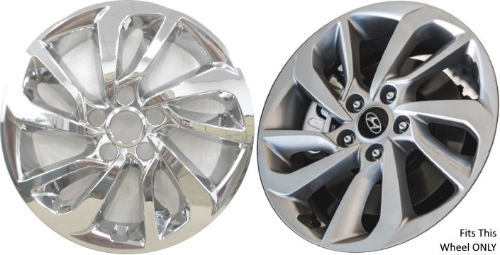 Hyundai Tucson 2016-2018 Chrome, 10 Spoke, Plastic Hubcaps, Wheel Covers, Wheel Skins, Imposters. ONLY Fits 17 Inch Alloy Wheel Pictured. Part Number IMP-7708PC.