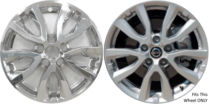 Nissan Rogue 2017-2020, Nissan Rogue Sport 2020-2022 Chrome, 10 Spoke, Plastic Hubcaps, Wheel Covers, Wheel Skins, Imposters. ONLY Fits 17 Inch Alloy Wheel Pictured. Part Number IMP-433X/7826PC.