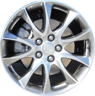 Buick Envision 2019-2020 silver polished 19x7.5 aluminum wheels or rims. Hollander part number ALY4151, OEM part number 84020653.