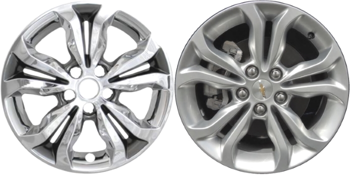 Chevrolet Cruze 2019 Chrome/Charcoal, 10 Spoke, Plastic Hubcaps, Wheel Covers, Wheel Skins, Imposters. Fits 16 Inch Alloy Wheel Pictured to Right. Part Number IMP-442CC.