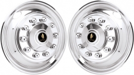 JD22102-F Kenworth T600, T660, T680 22.5 Inch Stainless Steel Front Hubcaps/Simulators Set