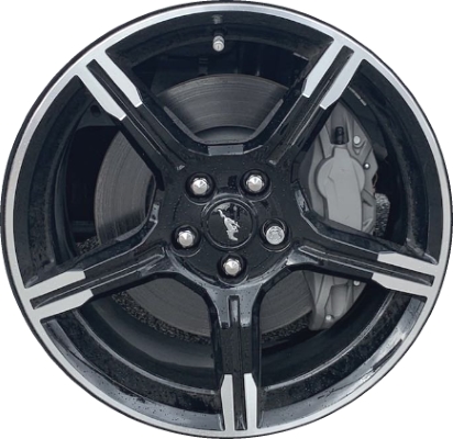 Ford Mustang 2019-2022 black machined 19x8.5 aluminum wheels or rims. Hollander part number ALY10220, OEM part number KR3Z1007C.