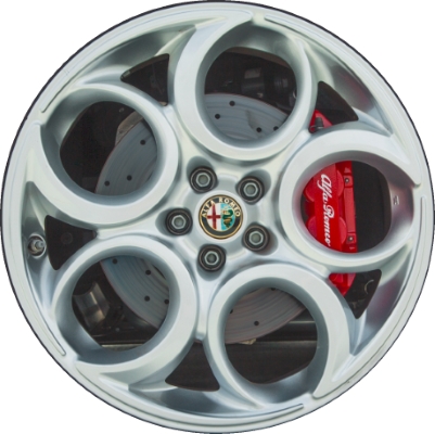 Alfa Romeo 4C 2015-2019 powder coat silver 18x7 aluminum wheels or rims. Hollander part number ALY58157U20, OEM part number 68237423AA.