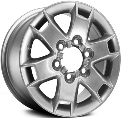 Toyota Tacoma 2005-2015 powder coat hyper silver 16x7 aluminum wheels or rims. Hollander part number ALY69611HH, OEM part number PT758-35060, PT758-35061.