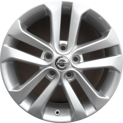 Nissan Juke 2011-2017 powder coat silver 17x7 aluminum wheels or rims. Hollander part number ALY62559, OEM part number D03001KA2A, D0C001KA2A, D0C001KA2B.