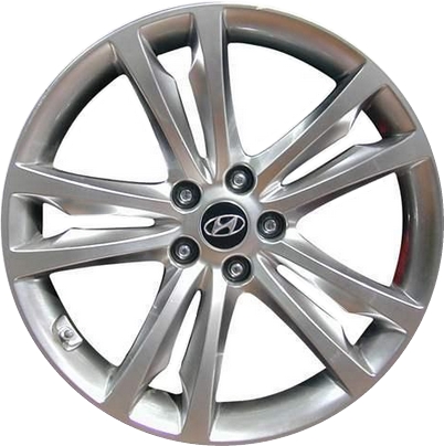 Hyundai Genesis 2009-2012 powder coat hyper silver 19x8 aluminum wheels or rims. Hollander part number ALY70790U, OEM part number 529102M100, 529102M120.