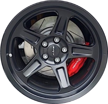 Dodge Challenger RWD 2018-2023 powder coat black 18x11 aluminum wheels or rims. Hollander part number ALY2635, OEM part number Not Yet Known.