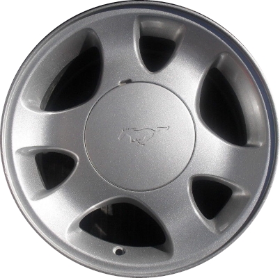 Ford Mustang 1999-2001 powder coat silver or machined 15x7 aluminum wheels or rims. Hollander part number ALY3304U, OEM part number F9RZ1007HA, F9ZZ1007KA.