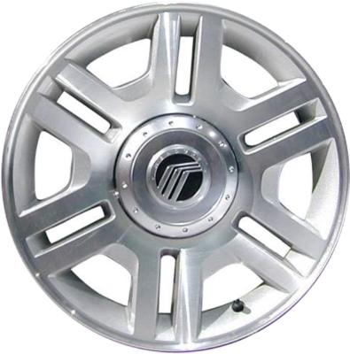 Mercury Mountaineer 2002-2005 silver machined 17x7.5 aluminum wheels or rims. Hollander part number ALY3525, OEM part number 2L2Z1007AA.