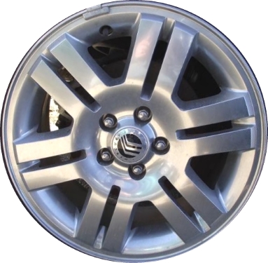 Mercury Mountaineer 2006-2010 platinum clad 18x7.5 aluminum wheels or rims. Hollander part number ALY3625B, OEM part number 6L9Z1007A.