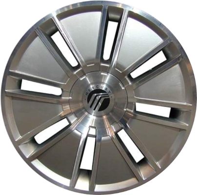 Mercury Mountaineer 2006-2007 silver machined 18x7.5 aluminum wheels or rims. Hollander part number ALY3634, OEM part number 6L9Z1007HA.