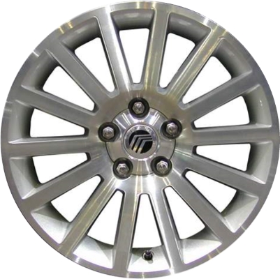 Mercury Milan 2006-2009 silver machined 17 Inch aluminum wheels or rims. Hollander part number ALY3632/3706, OEM part number 6N7C1007BB, 6N7C1007BC, 6N7C1007BD, 7N7C1007CA, 7N7C1007CC.