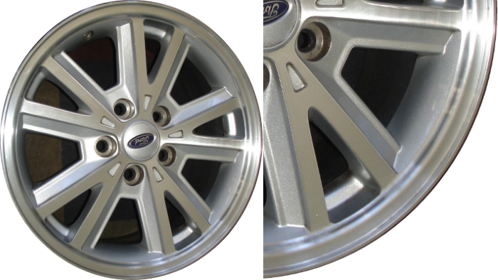 Ford Mustang 2005-2009 silver machined 16x7 aluminum wheels or rims. Hollander part number ALY3587U10/3588, OEM part number Not Yet Known.
