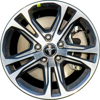 Ford Mustang 2013-2014 grey machined 17x7 aluminum wheels or rims. Hollander part number ALY3906, OEM part number DR3Z1007E.