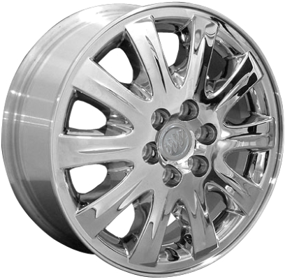 Buick Terraza 2006-2007 chrome clad 17x6.5 aluminum wheels or rims. Hollander part number ALY4000, OEM part number 9596410.