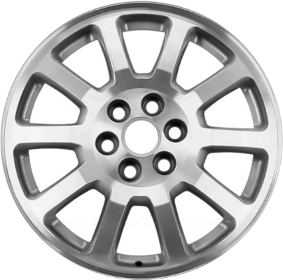 Buick Terraza 2006-2007 silver machined 17x6.5 aluminum wheels or rims. Hollander part number ALY4011, OEM part number 9596411.