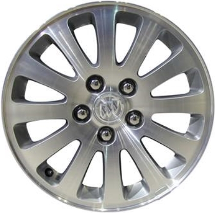 Buick Lucerne 2006-2008 silver machined 16x7 aluminum wheels or rims. Hollander part number ALY4013, OEM part number 9596687.