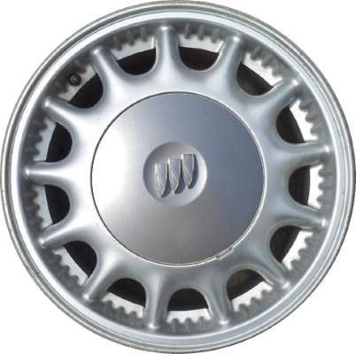 Buick Park Avenue 1997-1999 powder coat silver 16x6.5 aluminum wheels or rims. Hollander part number ALY4024, OEM part number 9592340, 9592337.