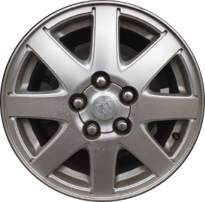 Buick Park Avenue 2004-2005 silver machined 16x6.5 aluminum wheels or rims. Hollander part number ALY4050, OEM part number 9595359.