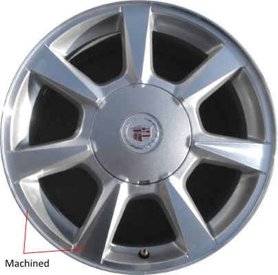 Cadillac CTS 2008-2009 silver machined 17x8 aluminum wheels or rims. Hollander part number ALY4623U10/4624, OEM part number 9596618.