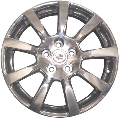 Cadillac CTS 2008-2009 polished 18x8.5 aluminum wheels or rims. Hollander part number ALY4627U80, OEM part number 9597875.