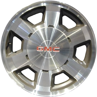 GMC Sierra 1500 2002-2004 grey machined 16x6.5 aluminum wheels or rims. Hollander part number ALY5165, OEM part number 89038694.