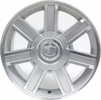 Cadillac Escalade 2007-2014 silver machined 18x8 aluminum wheels or rims. Hollander part number ALY5303U10, OEM part number 9595459.