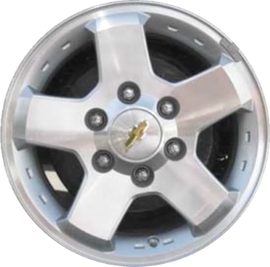Chevrolet Colorado 2009-2012, Canyon 2009-2012 silver machined 16x6.5 aluminum wheels or rims. Hollander part number 5425, OEM part number 9597842.